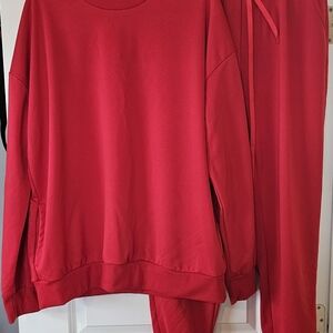 SHEIN Red Cozy Sweatshirt and Joggers Set